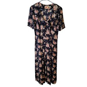 Vtg Katie Size 10 Womens Jumpsuit Blue Floral Wide Leg Gaucho Cropped 80's